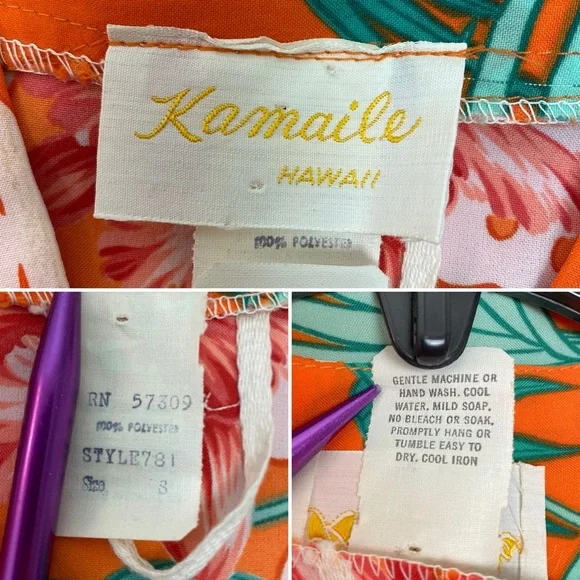 Waltah Clarke (?) “Kamaile” Vintage Hawaiian Shops Maxi Dress Orange 70s SMALL - Picture 4 of 15